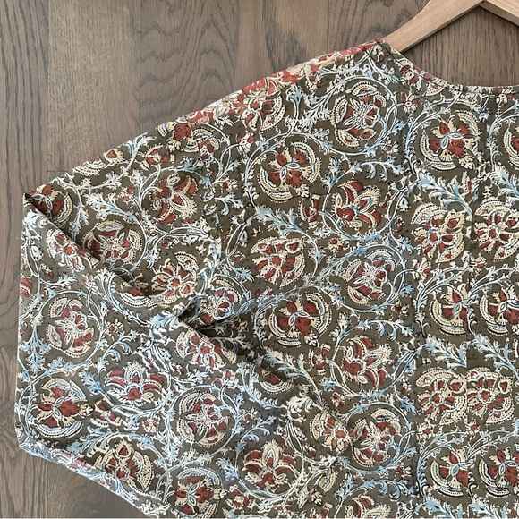 Marketplace Handwork of India Block Print Embroidered Blouse Red, Olive Medium - Picture 8 of 8